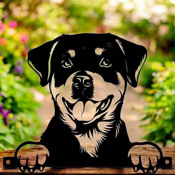 EDH Door Hardware Metal Rottweiler Peeking Dog Silhouette – 27cm x 32cm | Durable Outdoor & Indoor Wall Art for Garden, Fence, or Home Décor
