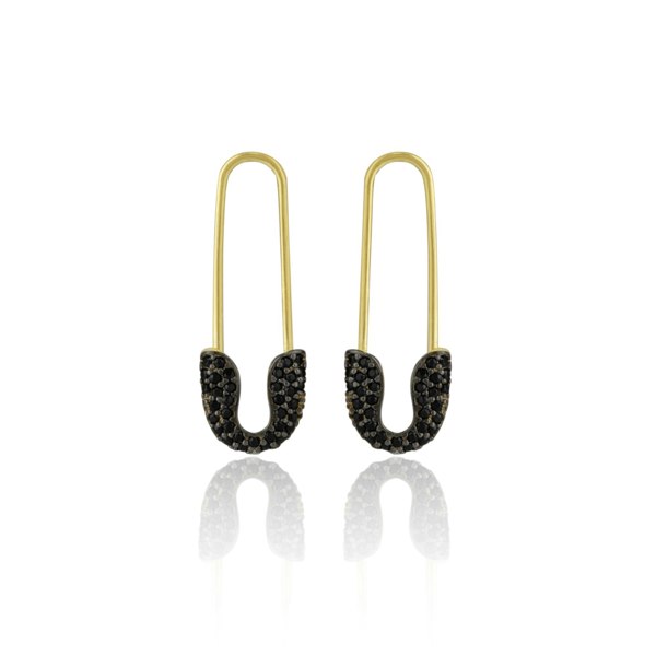 Spero London Black Pave Safety Pin Earrings Jewelled Sterling Silver