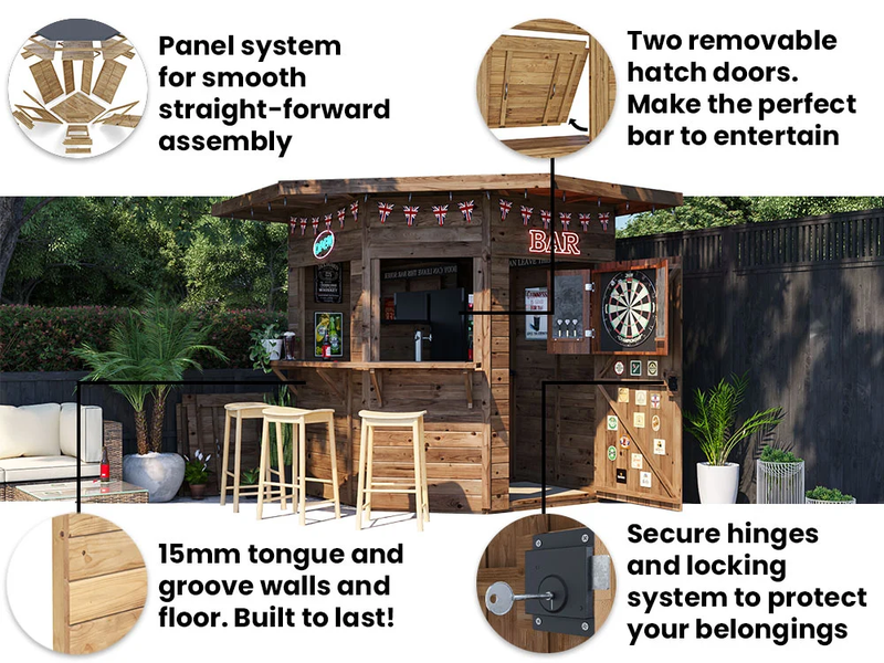 Dunster House Outdoor Bar Shed 2.4m x 2.4m Pressure Treated The Corner Hangover Garden Bar III