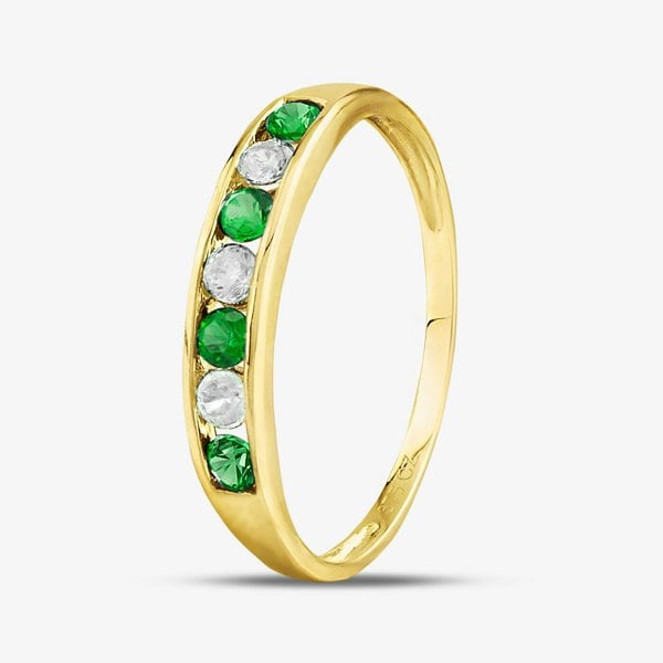 T. H. Baker 9ct Yellow Gold Green & Clear Cubic Zirconia Half Eternity Ring PR02470EM