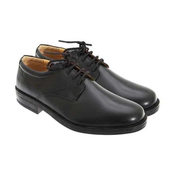 Roamers Mens Flexi Plain Leather Gibson Shoes - Black