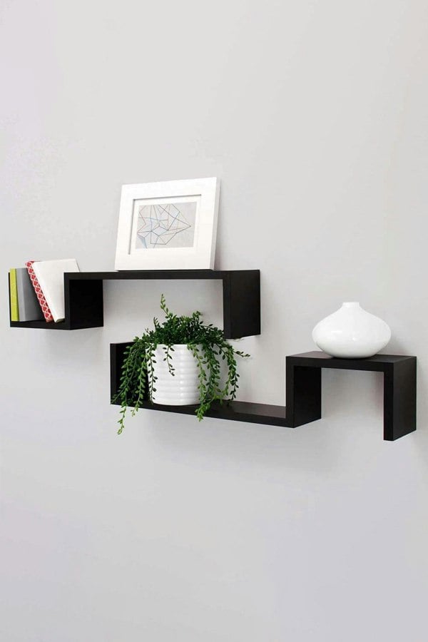 Living and Home 2Pcs Black Wooden Wall Mounted Floating Shelves