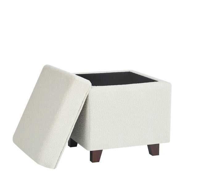 Luxury Living Boucle Fabric Square Ottoman Footstool with Storage - Cream