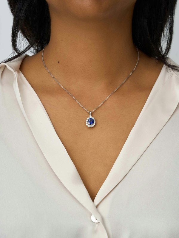 Gemdaia Royal Blue Sapphire & Diamond Pendant