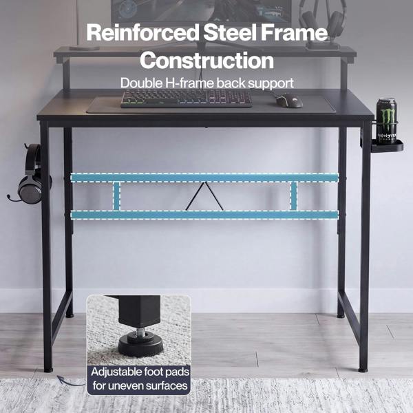 Levede Compact Gaming Desk PC Computer Table with Adjustable Monitor Shelf 80cm