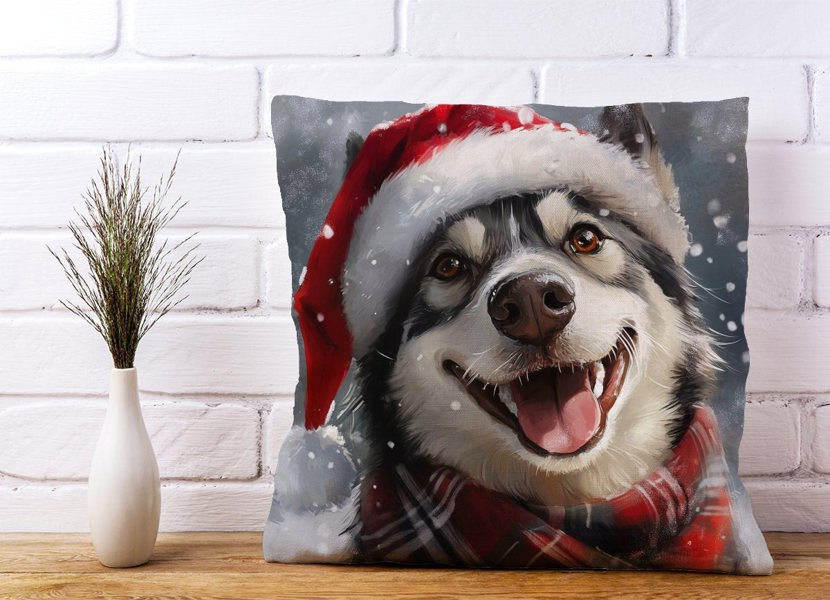 Warren Reed Christmas Husky Cushion