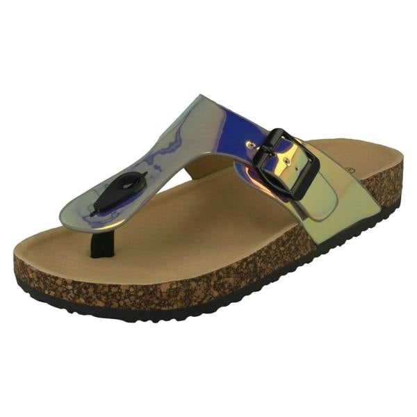 Spot On Ladies Spot On Flat Hologram Sandals