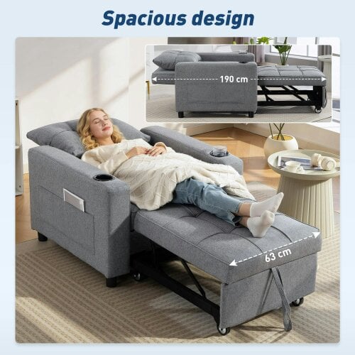 Wyld Haus Soliri Grey Upholstered 3 In One Convertible Single Sofa Bed Tufted Cushion