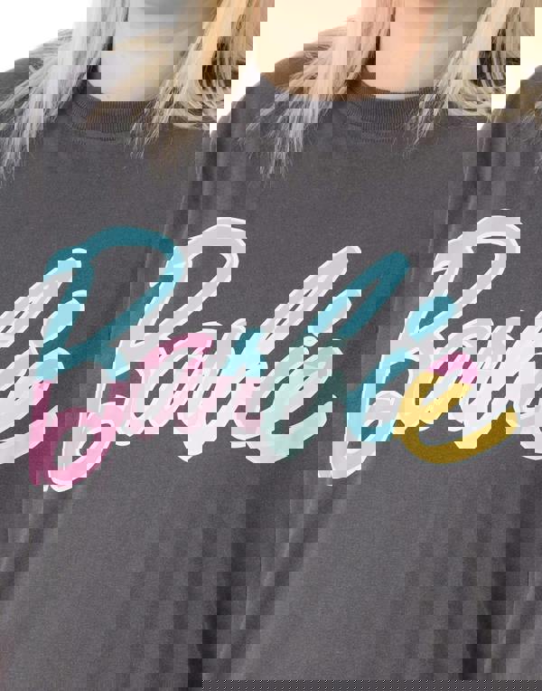 Barbie Womens Grey Pastel Print Logo Short Sleeve Skater Dress