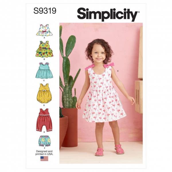 Simplicity Sewing Pattern 9319, Tops, Dresses, Dungarees, Shorts for Baby, Kids, CAA (1/2-1-2-3-4) - Easy