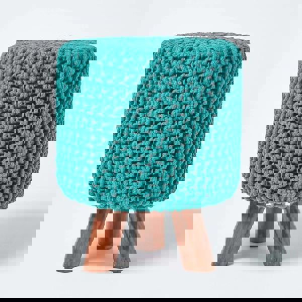 HOMESCAPES Tall Cotton Knitted Footstool on Legs