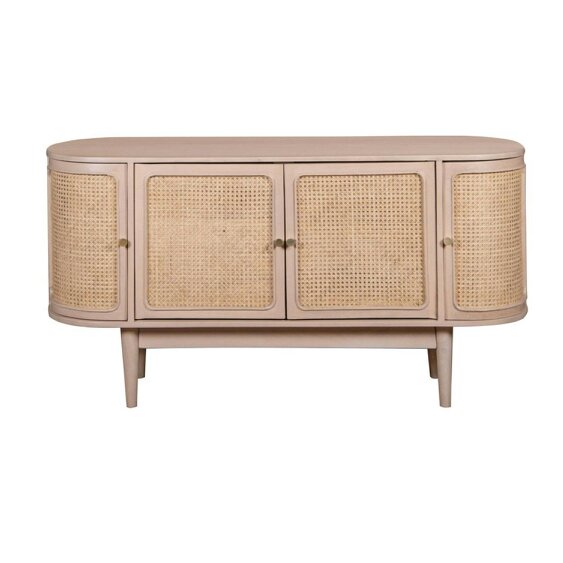 Wyld Haus Chicago Cane Rattan and Natural Mango Wood 4 Doors Sideboard