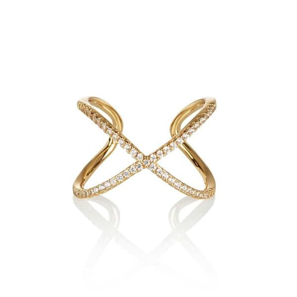 Adjustable Gold Cross Ring for Women with Cubic Zirconia Stones - namana.london
