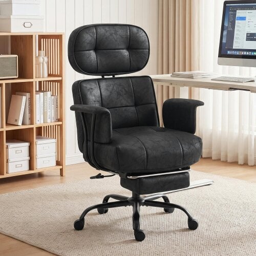 HOMCOM Office Chair, Big and Tall Desk Chair with Footrest, 182kg, Black