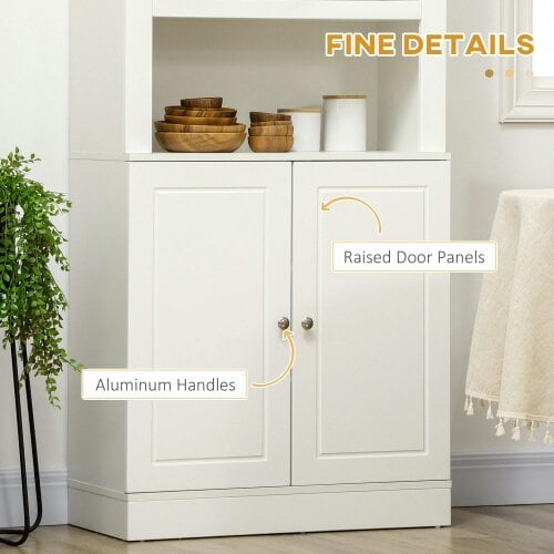 Wyld Haus Kala Wooden White 6 Tier Freestanding Kitchen Cupboard With OFauxn Compartments And Double Doors