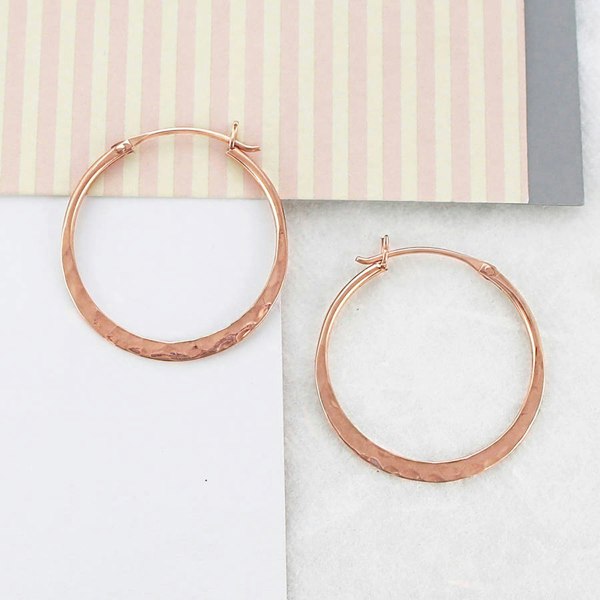 Hammered Rose Gold Small Hoop Earrings - Otis Jaxon Silver Jewellery