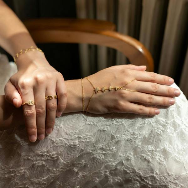 Spero London Stars Of Universe Sterling Silver Gold Plated Hand Chain Ring