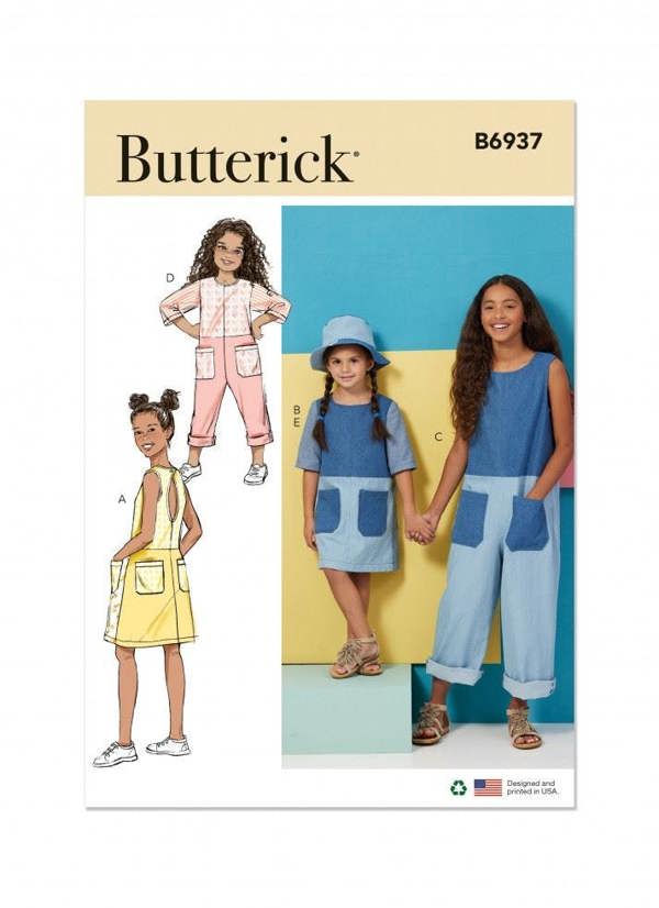 Butterick Sewing Pattern 6937, Dresses, Jumpsuits, Headwear for Kids, CCE (3-4-5-6) - Intermediate