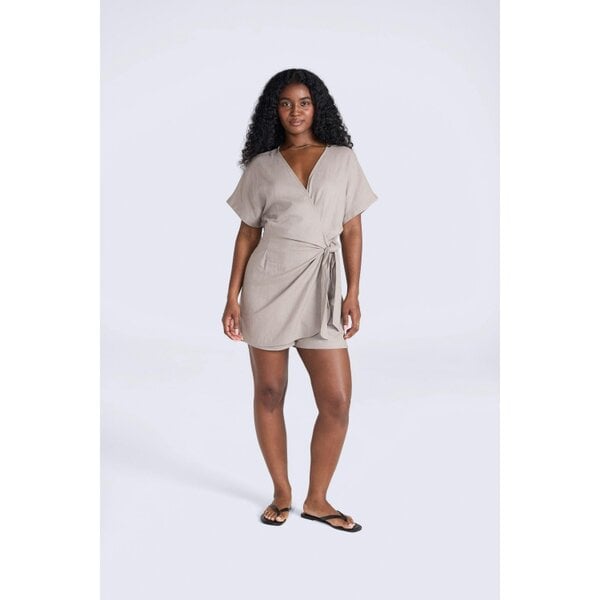Animal Womens Linen Wrap Playsuit - Taupe