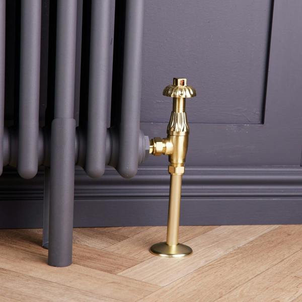 Flode Traditional Style Angled TRV & Lockshield | 15mm x 1/2" | Brushed Brass