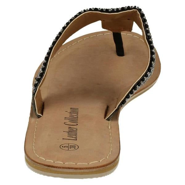 Spot On Ladies Spot On Leather Collection Beaded Toe Post Sandals