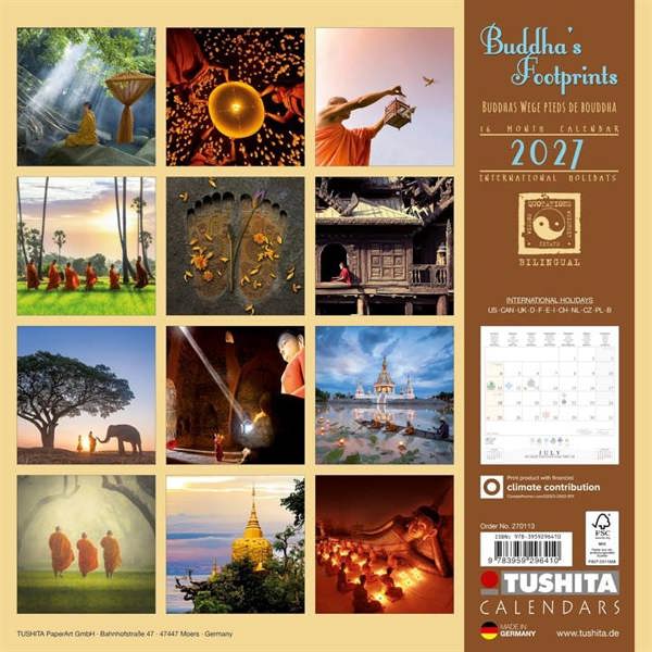 Buddha's Footprints Calendar 2027, Wall Calendars, Month To View, Lifestyle, Gift