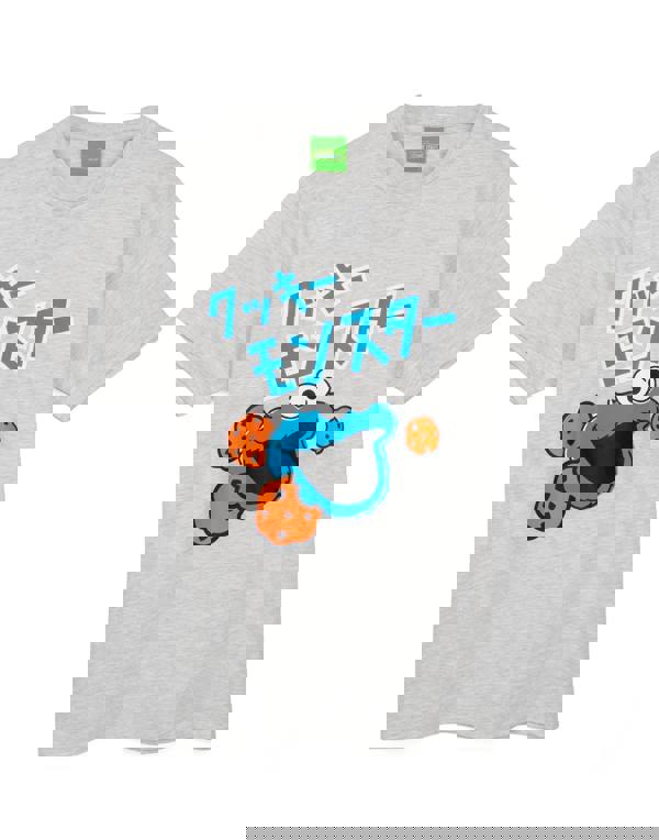 Sesame Street Mens Blue Cookie Monster Japanese Text Short Sleeve Long Leg Pyjama Set