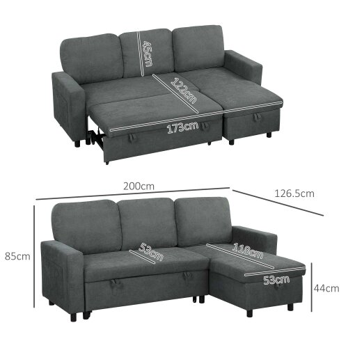 Wyld Haus Sesune Yoli Charcoal Grey Upholstered Pull Out Sofa Bed With Storage and Side Pockets