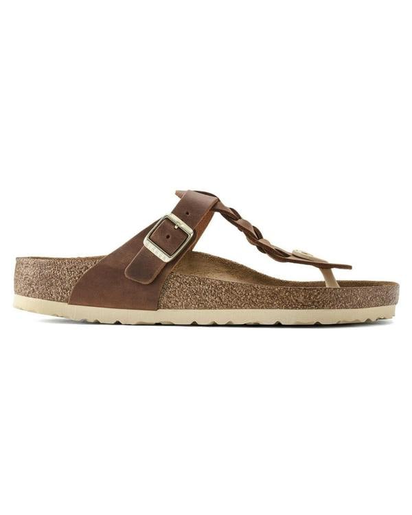 Birkenstock Gizeh Braided Natural Oiled Leather Womens Sandals - Cognac - CHO - Designer Womens Sandals