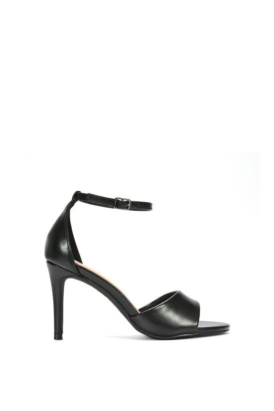 XY LONDON Stiletto Heel Open Toe Sandals With Ankle Strap - Black