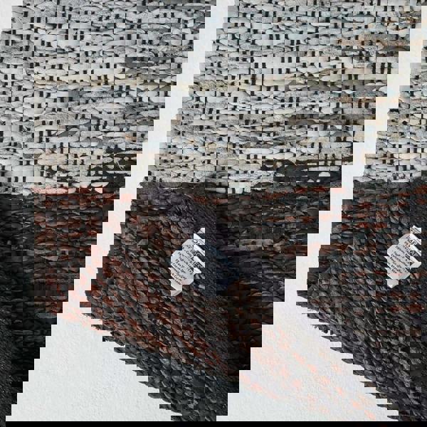 HOMESCAPES Black, Grey & Brown Real Leather Handwoven Cutshuttle Rug