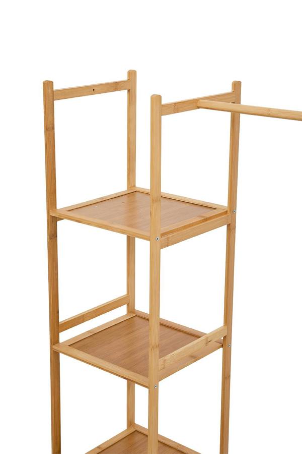 Living and Home Freestanding Bamboo Clothes Rack Garment Rack with Storage Shelves Coat Hanger