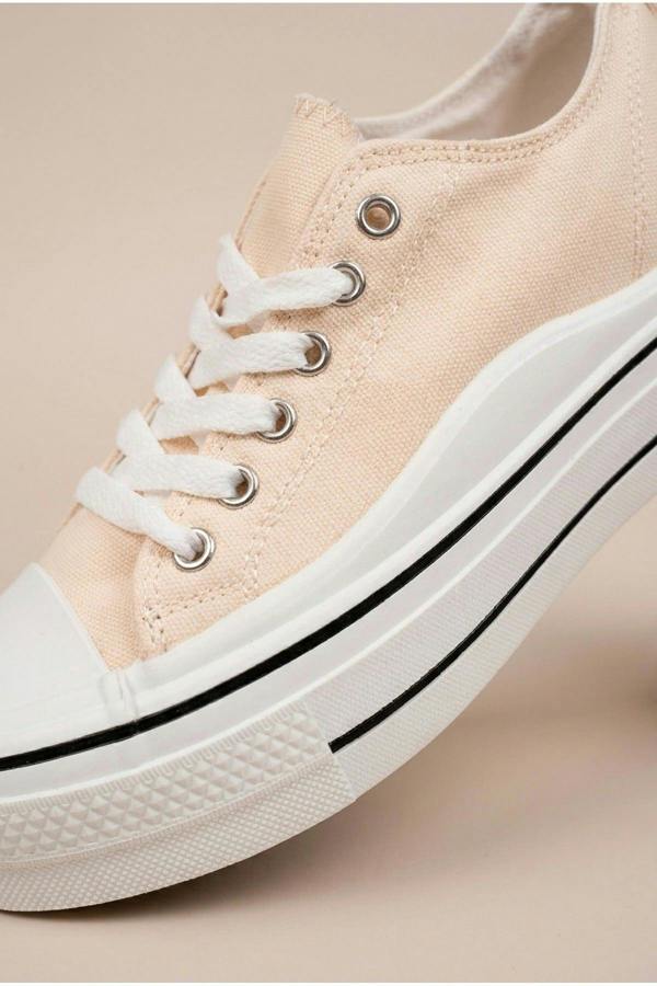 Saoirse Low Top Canvas Trainers - Beige
