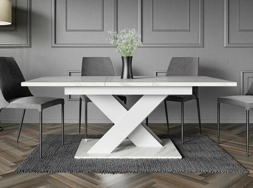 PHD Furniture BRONX Extendable Dining Table 140–180cm – White Bianco Marble Effect