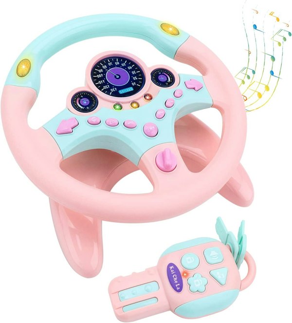 deAO Toys pink Steering Wheel for Car Backseat Pretend Driving
