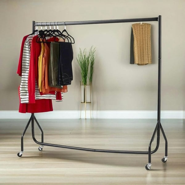 Rafaelo Mobilia Heavy Duty Metal Clothing Rail Bedroom Furniture Black