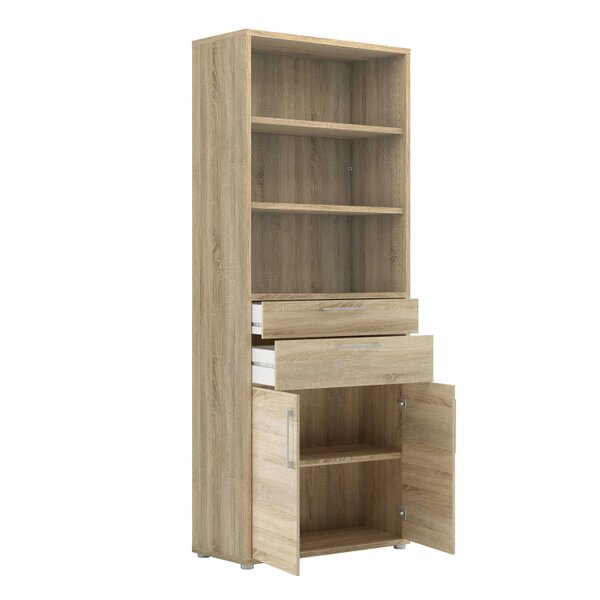 Wyld Haus Dris Natural Oak Wood Effect Bookcase 3 Shelves 4 Drawers
