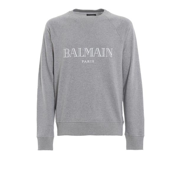 Balmain Text Logo Silver Sweatshirt   in  Grey