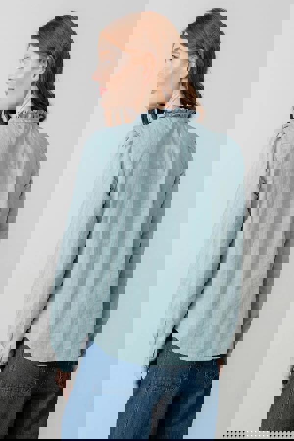 Lily & Me Emily Cotton Check Keyhole Blouse Ice Blue