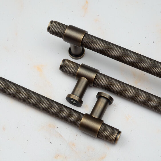 Handle & Home Antique Brass Knurled Handles with Clasp Detailing