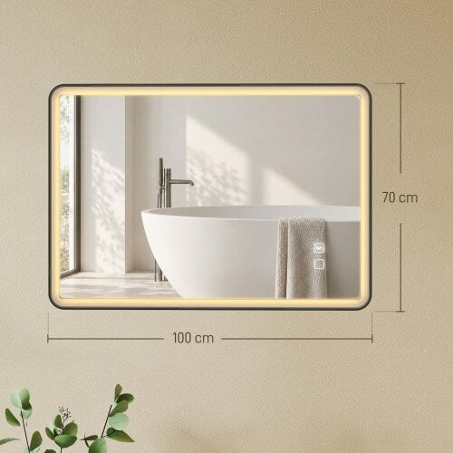 HOMCOM LED Bathroom Mirror, 100x70cm Rectangle Bathroom Mirror