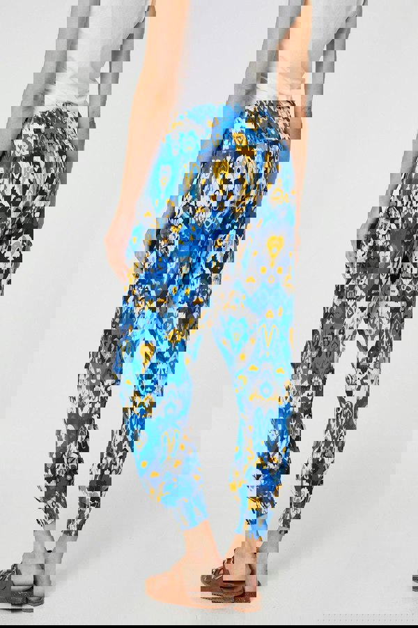 Blue | Printed High Waist Tapered Harem Pants