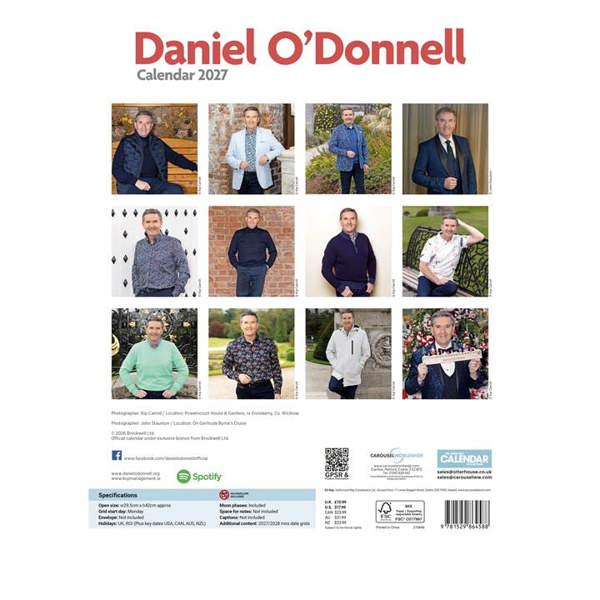 Daniel O'Donnell A3 Calendar 2027, Wall Calendars, Month To View, Entertainment, Gift