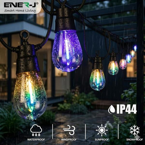 ENER-J Solar RGB Meteor Show String Lights for festive season, 10 Meters 10 Lamps, IP44