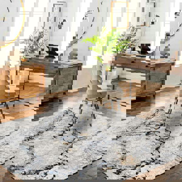 Livabliss Jolie-Abstract Grey Blue Ivory Brown Modern Marble Rug