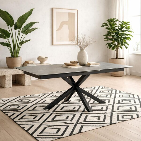 Wyld Haus Perth 200cm Rusty Brown Ceramic Extendable Dining Table Industrial Black Metal Legs