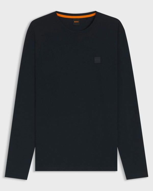 BOSS Orange Tacks Mens Long Sleeve T - Shirt with logo Patch - Dark Blue 404 | CHO | Designer Mens Long Sleeve T - Shirts & Tops