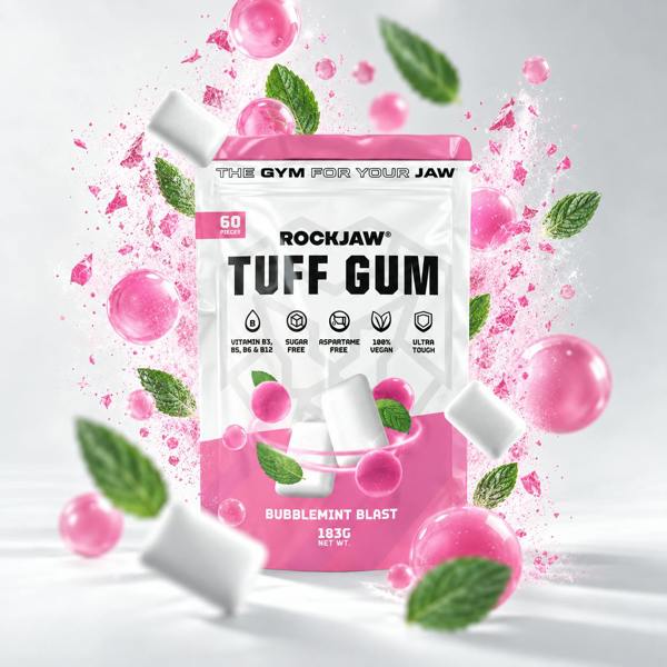 ROCKJAW Tuff Gum 2.0 (Stim-Free) + B Vitamins | Premium Ultra-Tough Jaw Gum - Bubblemint Blast (NEW) - 2 Month Supply