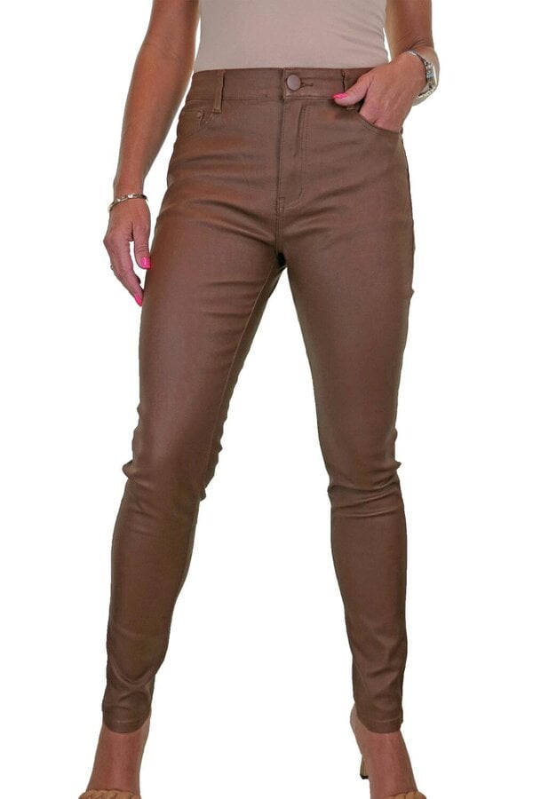 Paulo Due Womens Skinny Coated Leather Look Jeans - Tan