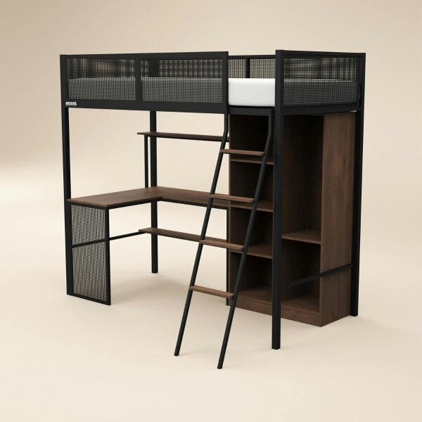 Recoil Graynite Metal Gaming High Sleeper with Shelf and Storage Black